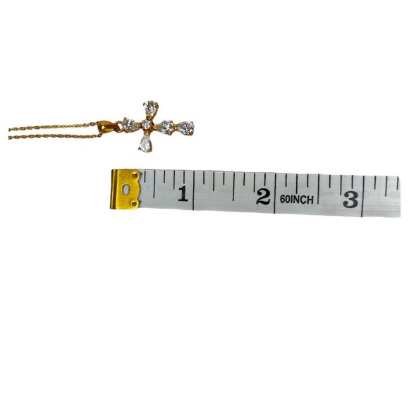 Cross Pendant Necklace Rhinestones Open Back Delicate Goldtone Chain Elegant 15" - Picture 14 of 15